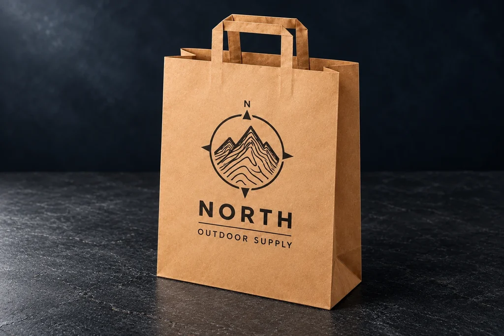 Brown kraft NORTH bag showing its natural paper texture