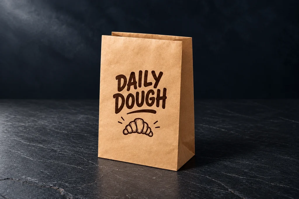 Handleless DAILY DOUGH brown kraft bag with side gussets