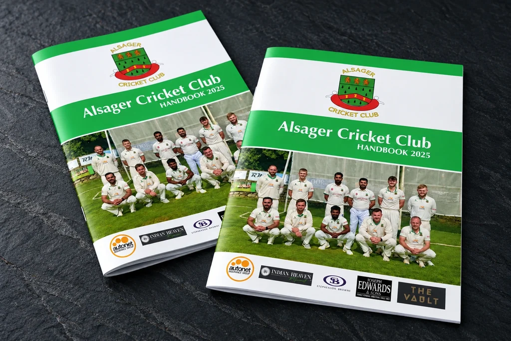 Alsager Cricket Club handbook with stapled binding