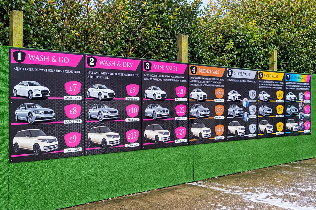 Car wash — printed menu panels