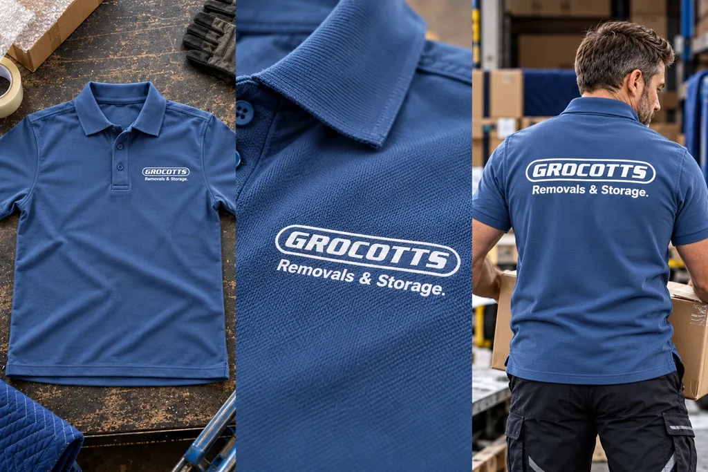 Cotton polo shirts: garment, printed logo detail and worn view