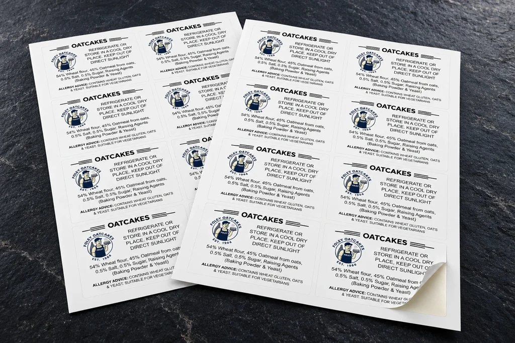 Foley Oatcakes labels on release sheets