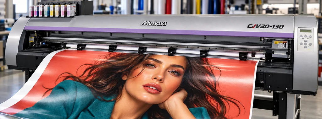 Illustration of a Mimaki large-format printer