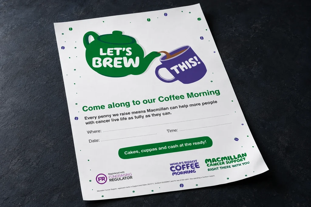 Macmillan Coffee Morning poster on white paper