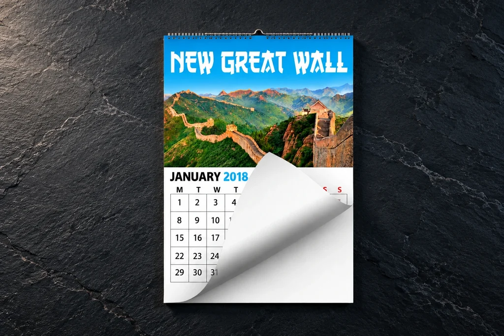 New Great Wall wire-bound wall calendar with a hanging notch