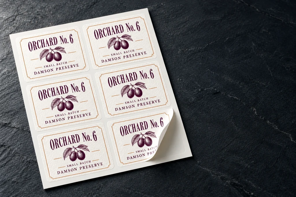 Orchard No.6 preserve labels on textured paper