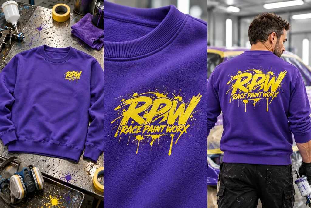 Crew-neck sweatshirts: garment, printed logo detail and worn view