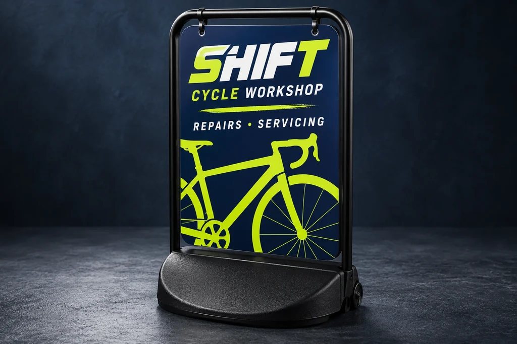 Large Swinger C with cycle workshop graphic and water-fillable wheeled base