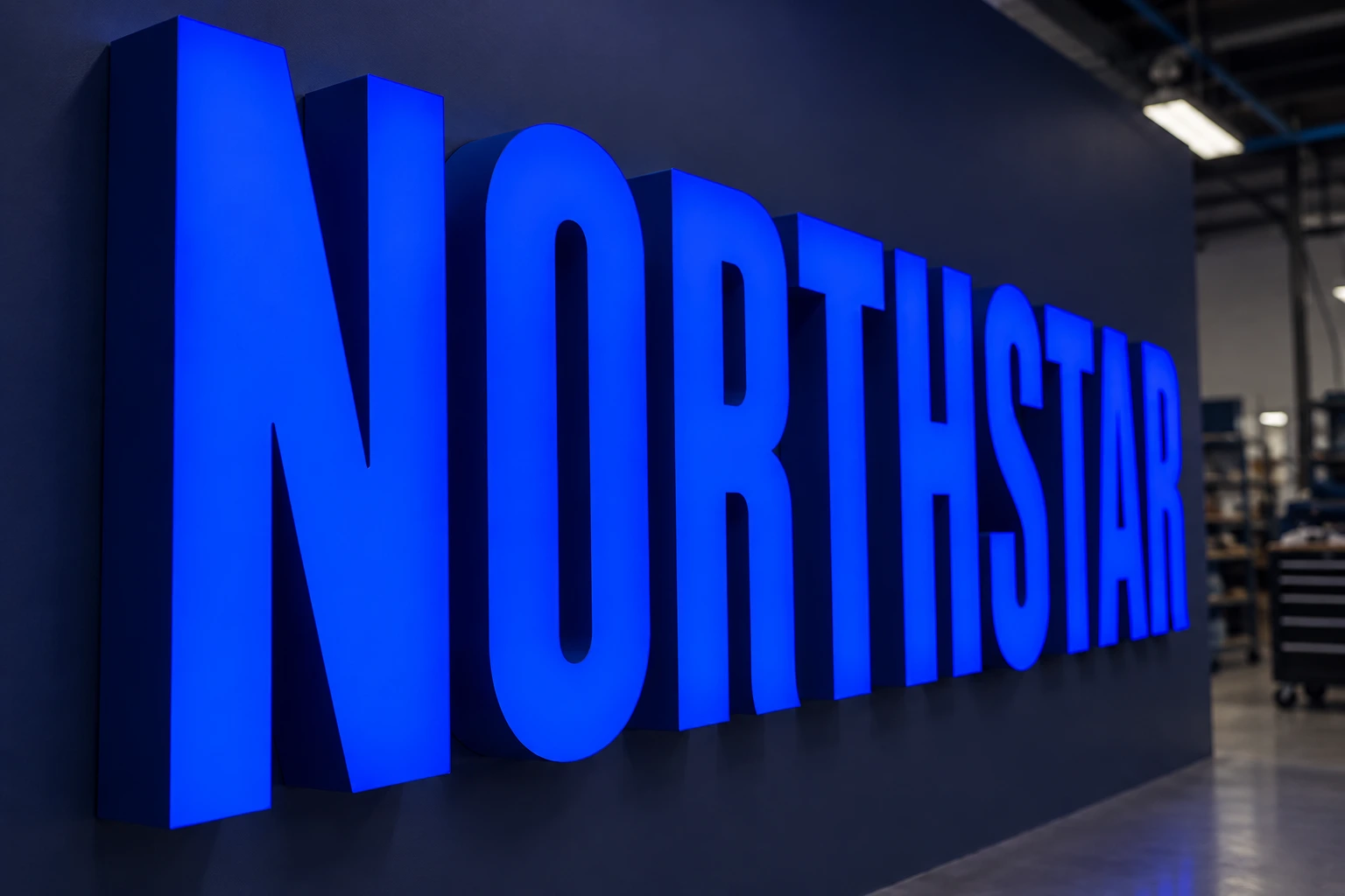 NORTHSTAR built-up lettering with blue illuminated faces and deep dark sides