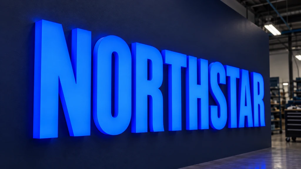NORTHSTAR solid acrylic letters with blue illuminated faces and sides